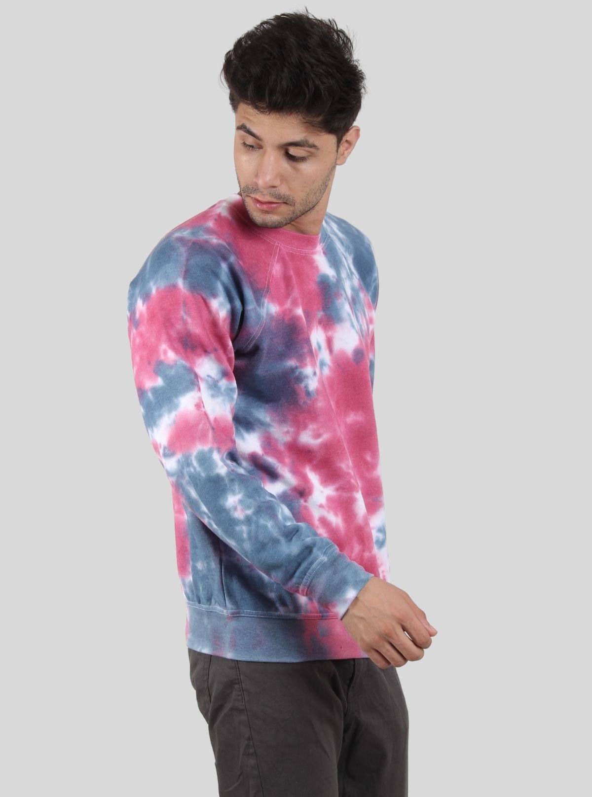 Men’s Fuchsia Frosty Tie - Dye Sweatshirt – Vibrant Hue, Cozy Fit - Boer and Fitch