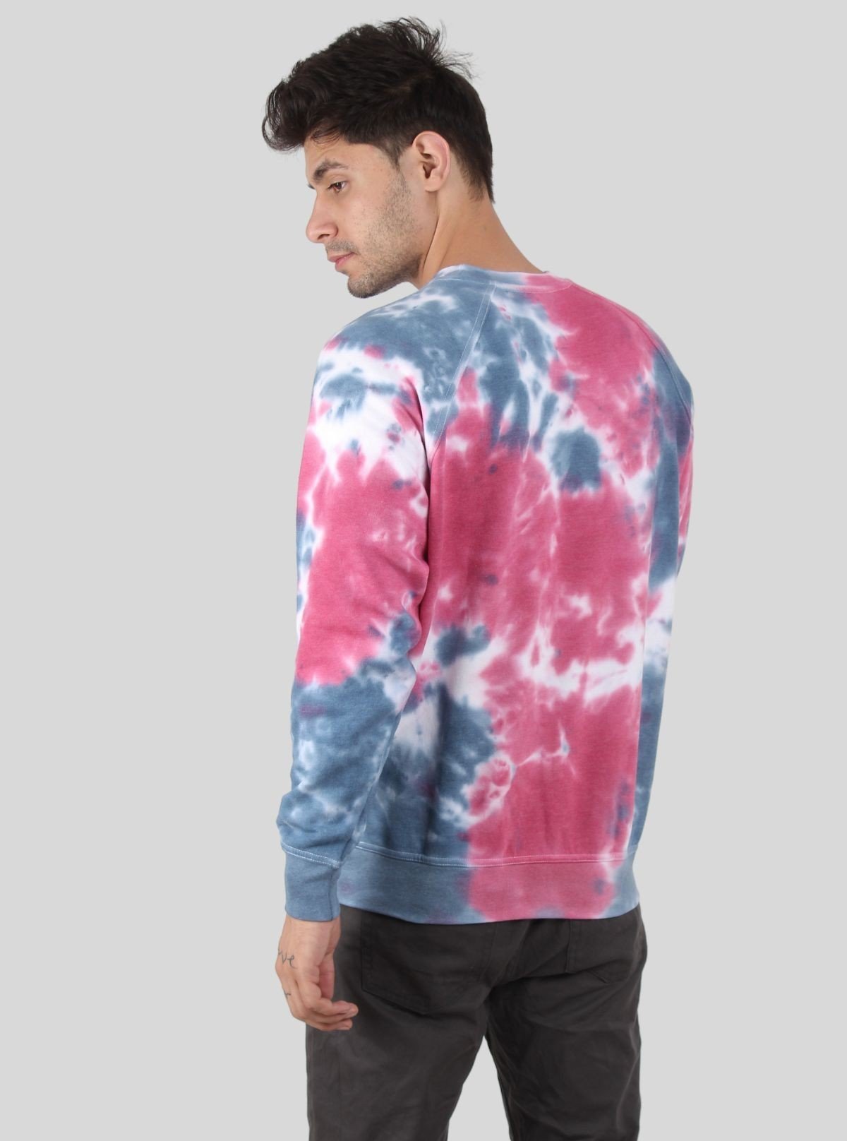 Men’s Fuchsia Frosty Tie - Dye Sweatshirt – Vibrant Hue, Cozy Fit - Boer and Fitch
