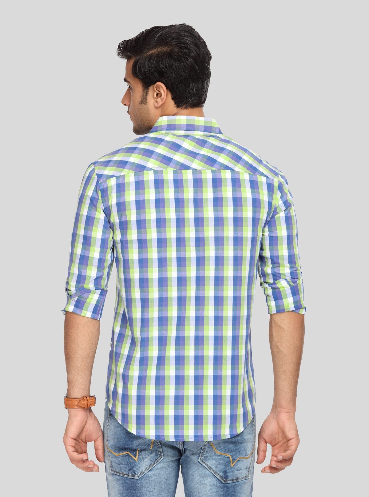 Men’s Green and Blue Checked Slim Fit Full Sleeve Shirt – Stylish Smart Casual by Boer & Fitch - Boer and Fitch
