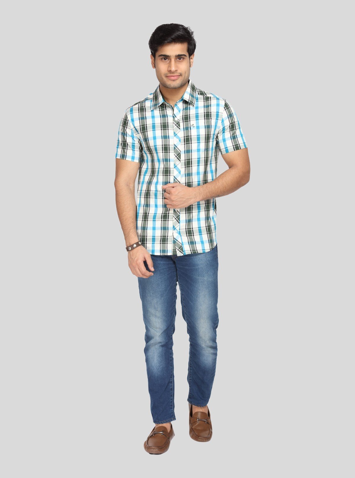 Men’s Green and Blue Checked Slim Fit Shirt – Smart Casual Staple by Boer & Fitch - Boer and Fitch