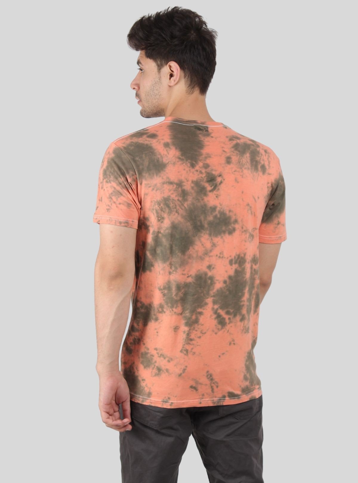 Men’s Green and Peach Tie and Dye Crew Neck T-Shirt – Vibrant Everyday Style - Boer and Fitch