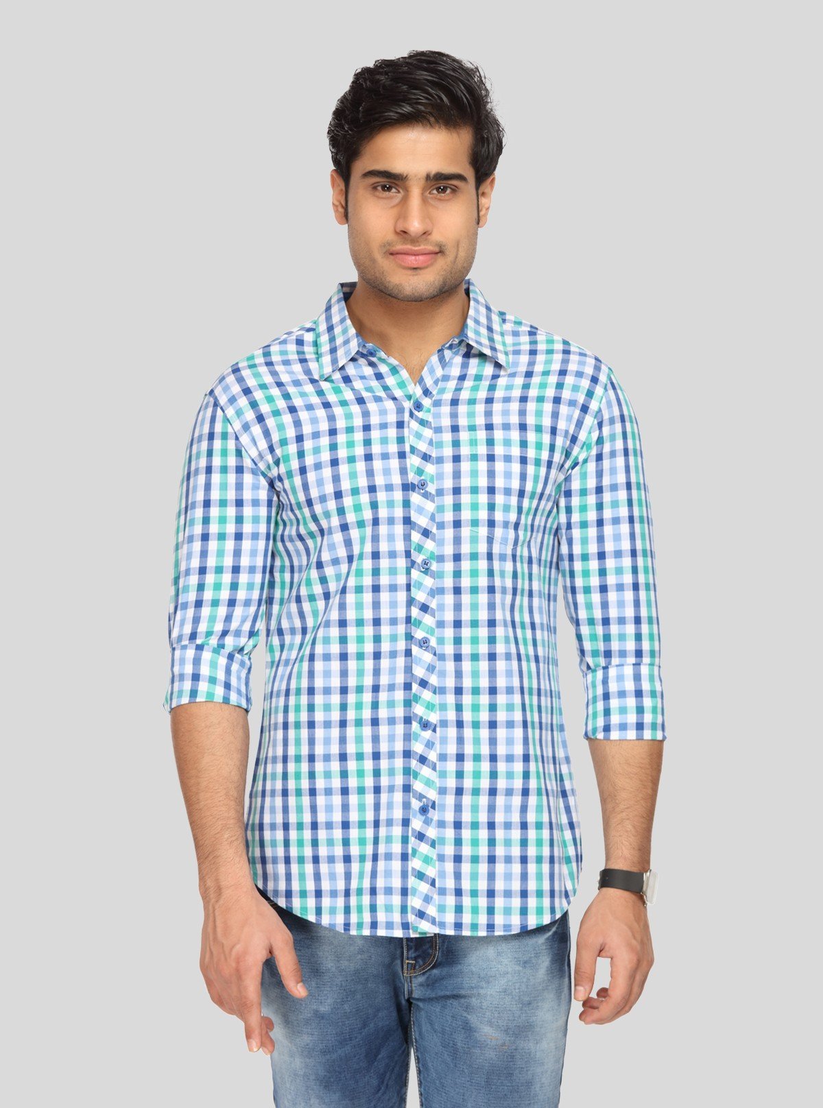 Men’s Green Checked Slim Fit Full Sleeve Shirt – Trendy Casual Wear by Boer & Fitch - Boer and Fitch