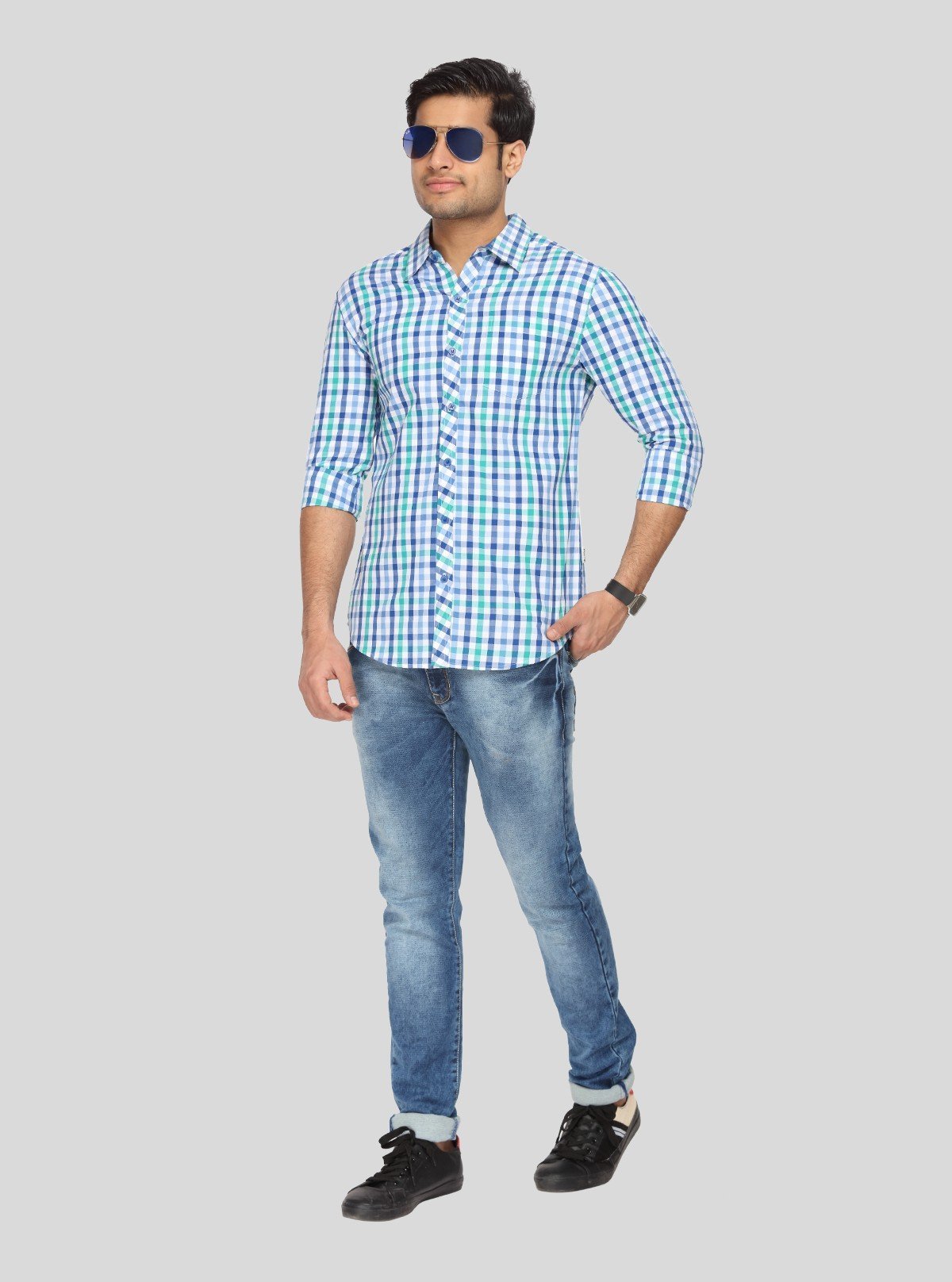 Men’s Green Checked Slim Fit Full Sleeve Shirt – Trendy Casual Wear by Boer & Fitch - Boer and Fitch