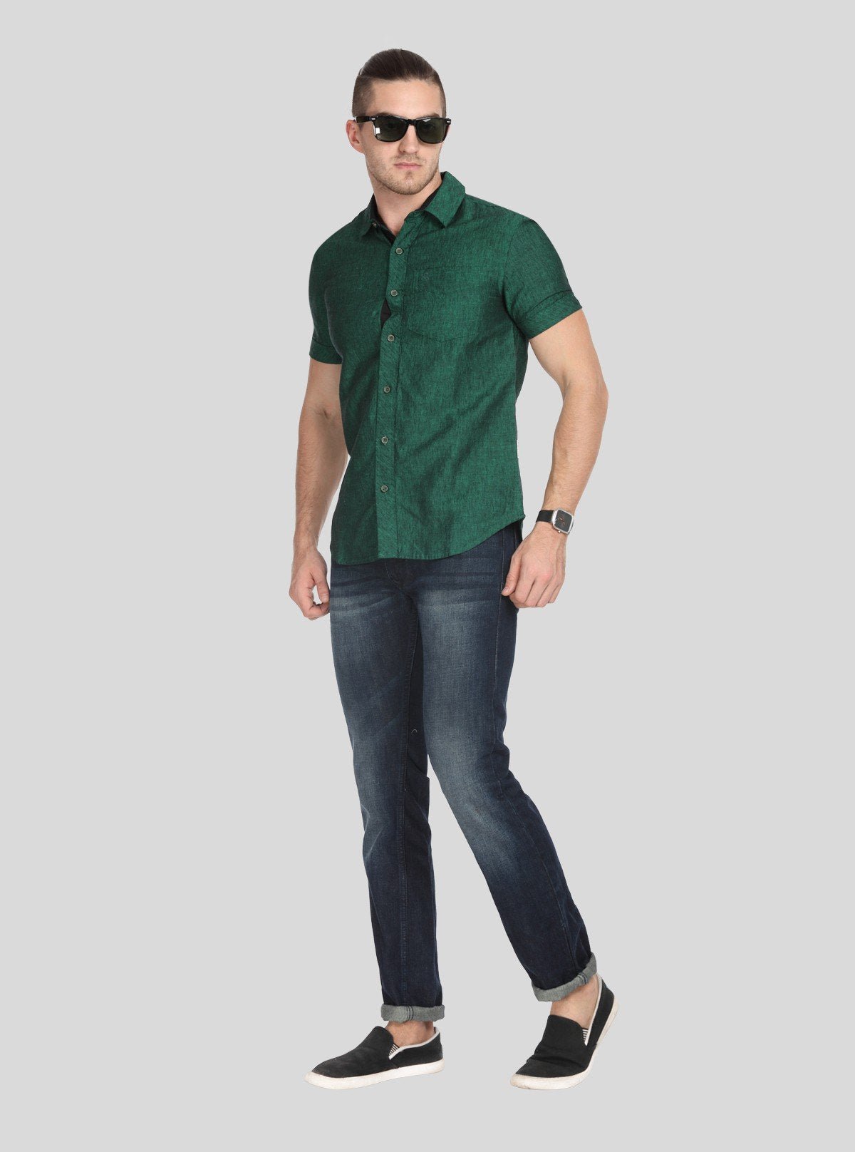 Men's Green Linen Blended Shirt – Breezy, Earthy & Smart Casual Essential - Boer and Fitch