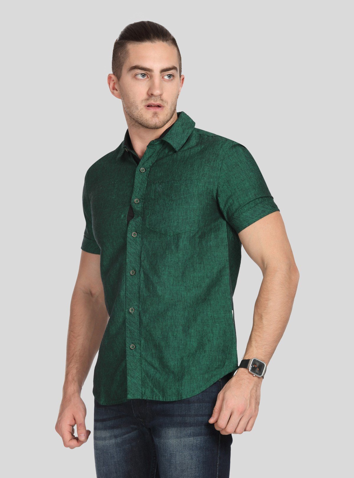 Men's Green Linen Blended Shirt – Breezy, Earthy & Smart Casual Essential - Boer and Fitch