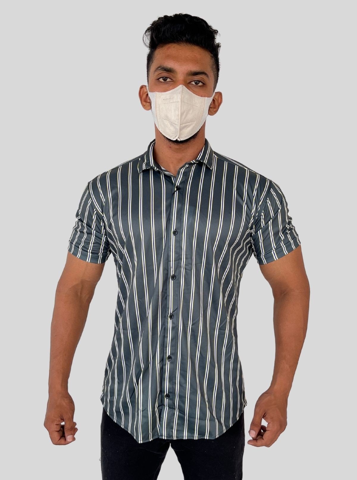 Men’s Green Vertical Striped Printed Poly Shirt – Trendy Slim Fit Casual by Boer & Fitch - Boer and Fitch