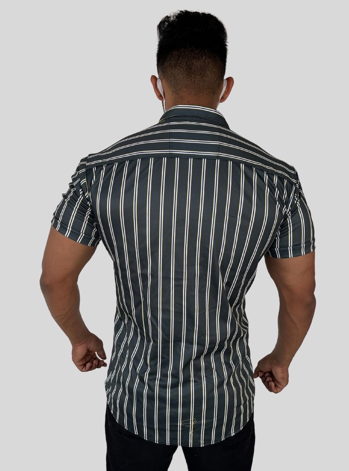 Men’s Green Vertical Striped Printed Poly Shirt – Trendy Slim Fit Casual by Boer & Fitch - Boer and Fitch