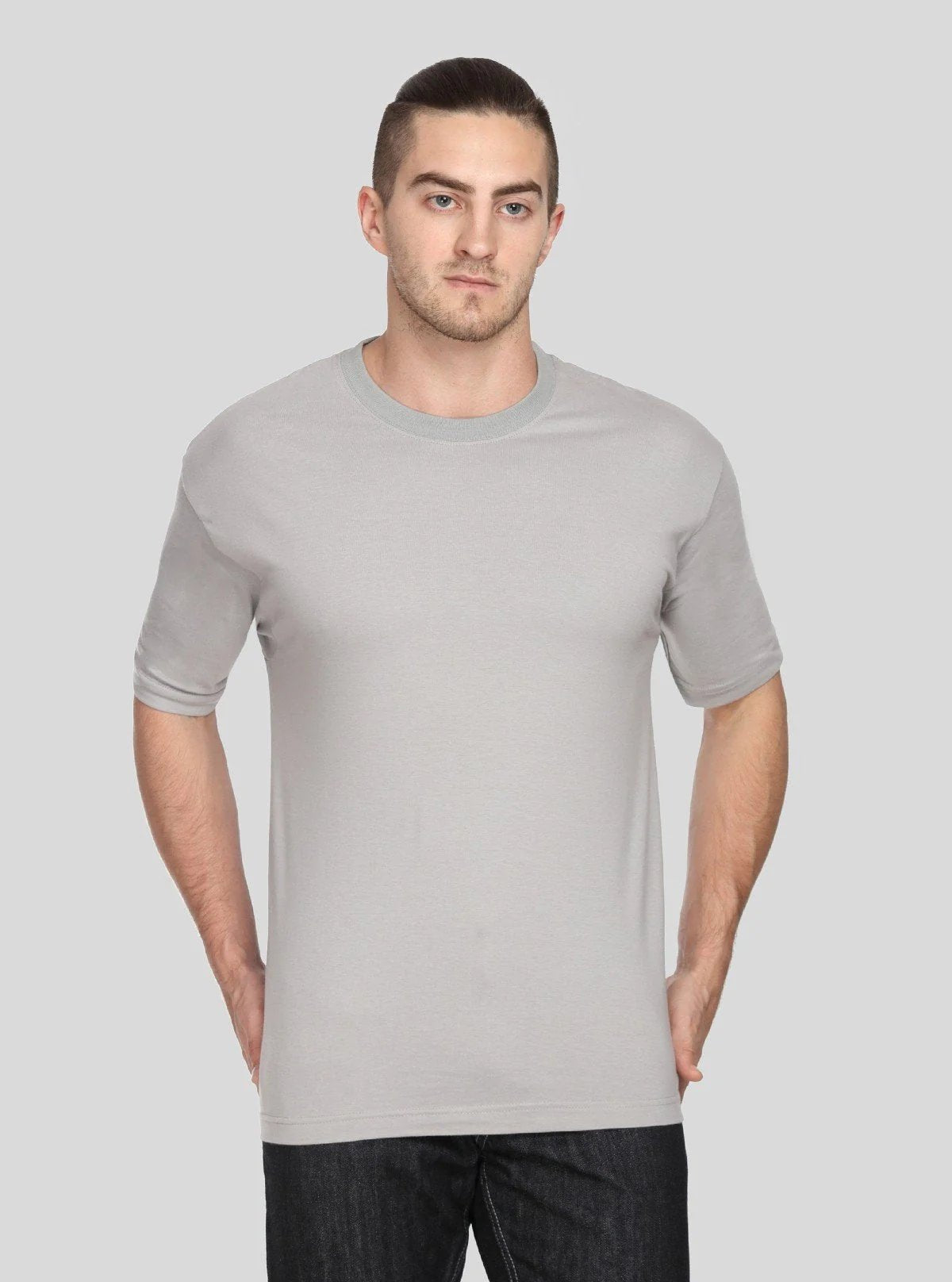 Men's Grey Basic Round Neck T-Shirt – Minimalist Style for Daily Comfort - Boer and Fitch