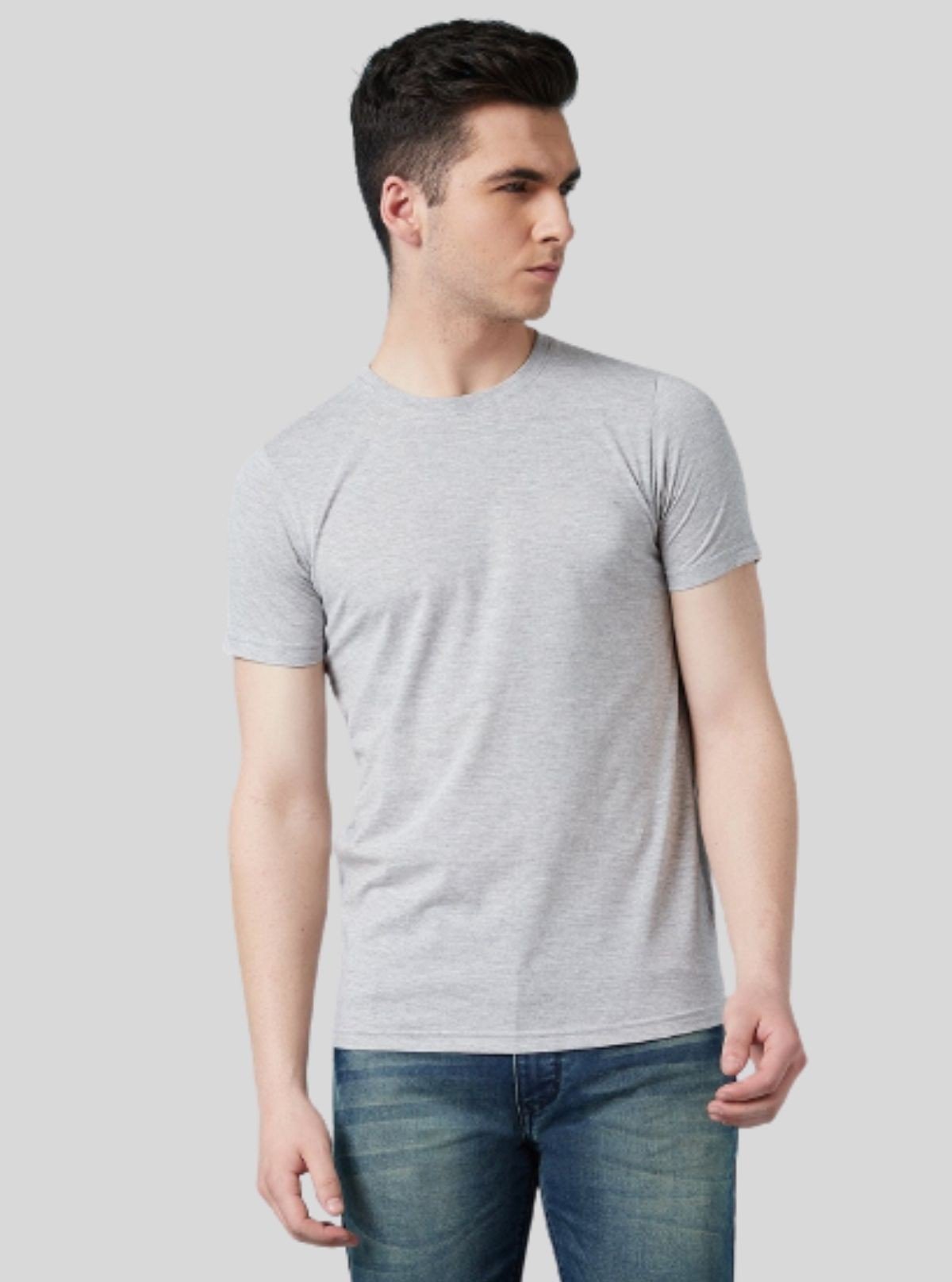 Men's Grey Melange Basic Crew Neck T-Shirt – Classic Comfort Redefined - Boer and Fitch