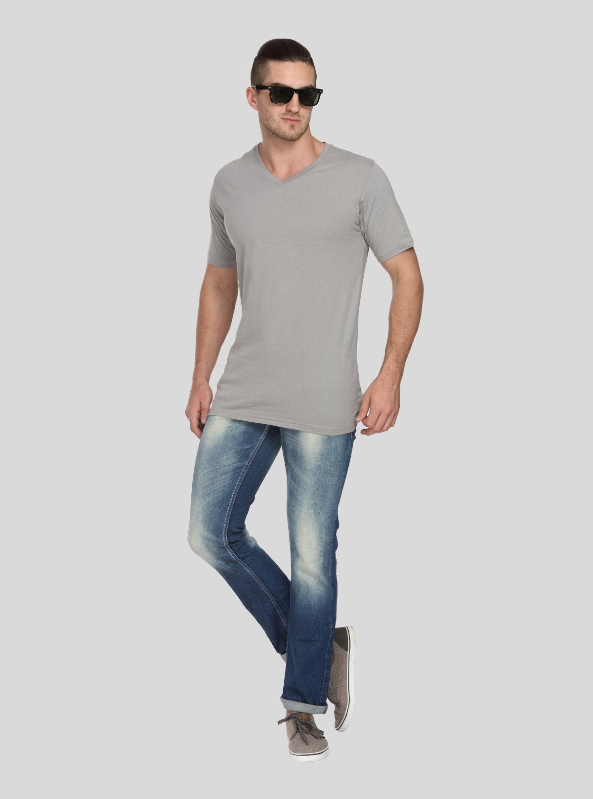 Men’s Grey Melange Basic V - Neck T-Shirt – Soft Cotton Everyday Essential - Boer and Fitch
