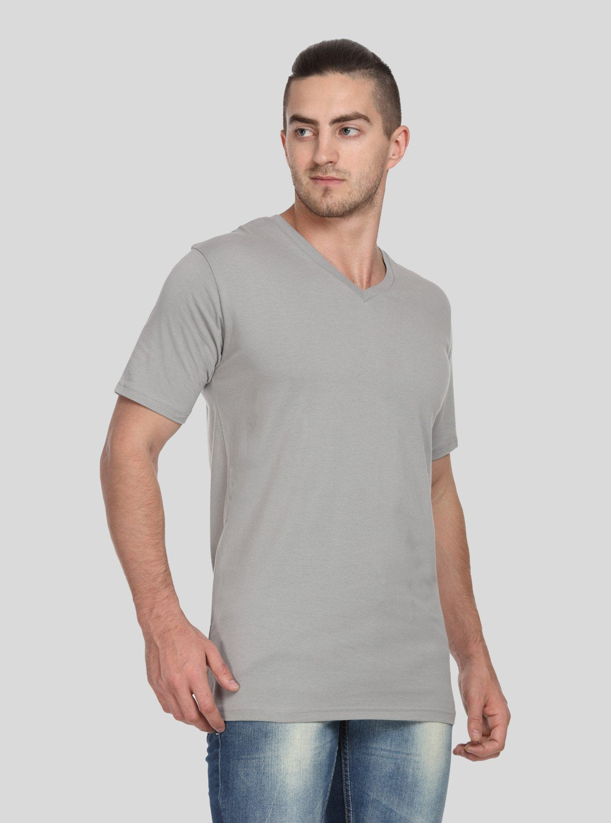 Men’s Grey Melange Basic V - Neck T-Shirt – Soft Cotton Everyday Essential - Boer and Fitch