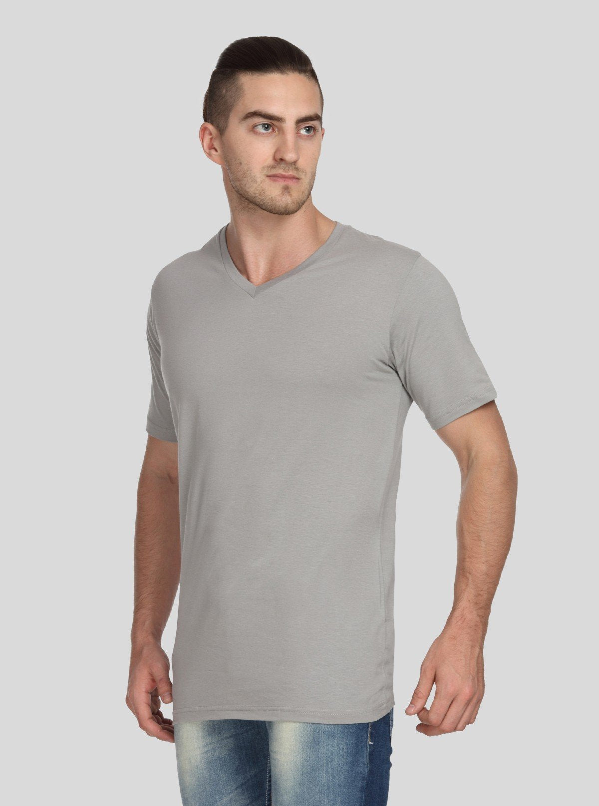 Men’s Grey Melange Basic V - Neck T-Shirt – Soft Cotton Everyday Essential - Boer and Fitch
