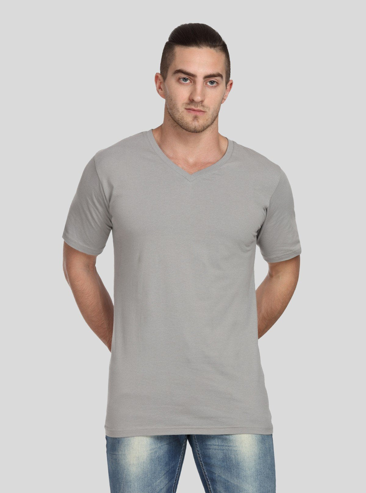 Men’s Grey Melange Basic V - Neck T-Shirt – Soft Cotton Everyday Essential - Boer and Fitch