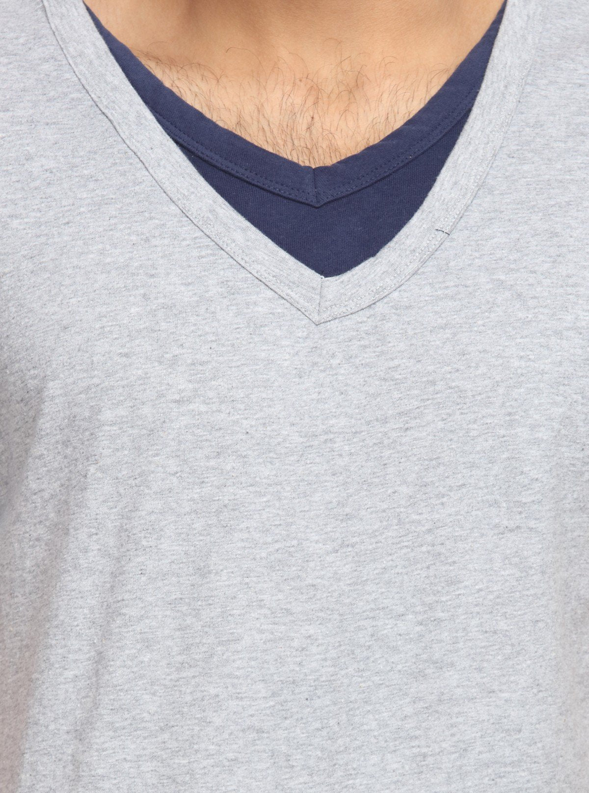 Men's Grey Melange Classic Fit V - Neck T-Shirt – Soft Cotton Everyday Essential - Boer and Fitch