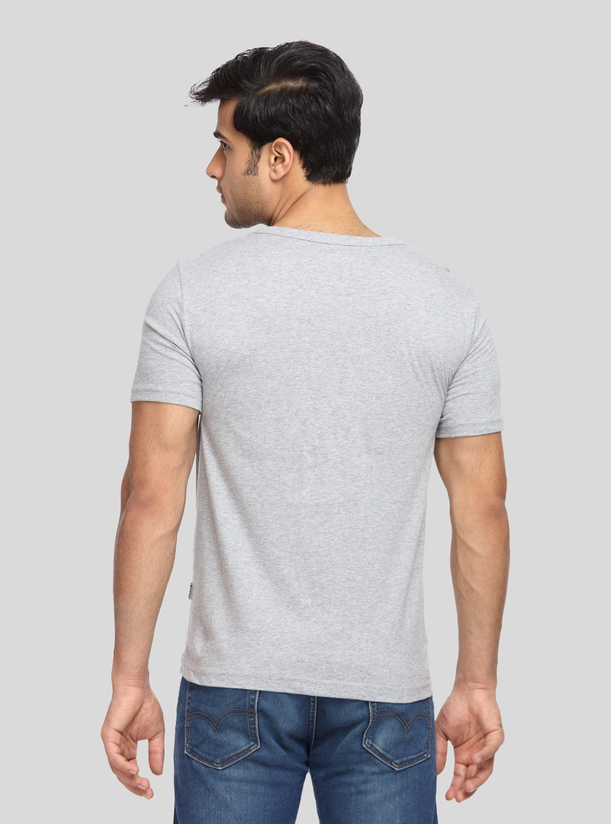Men's Grey Melange Classic Fit V - Neck T-Shirt – Soft Cotton Everyday Essential - Boer and Fitch