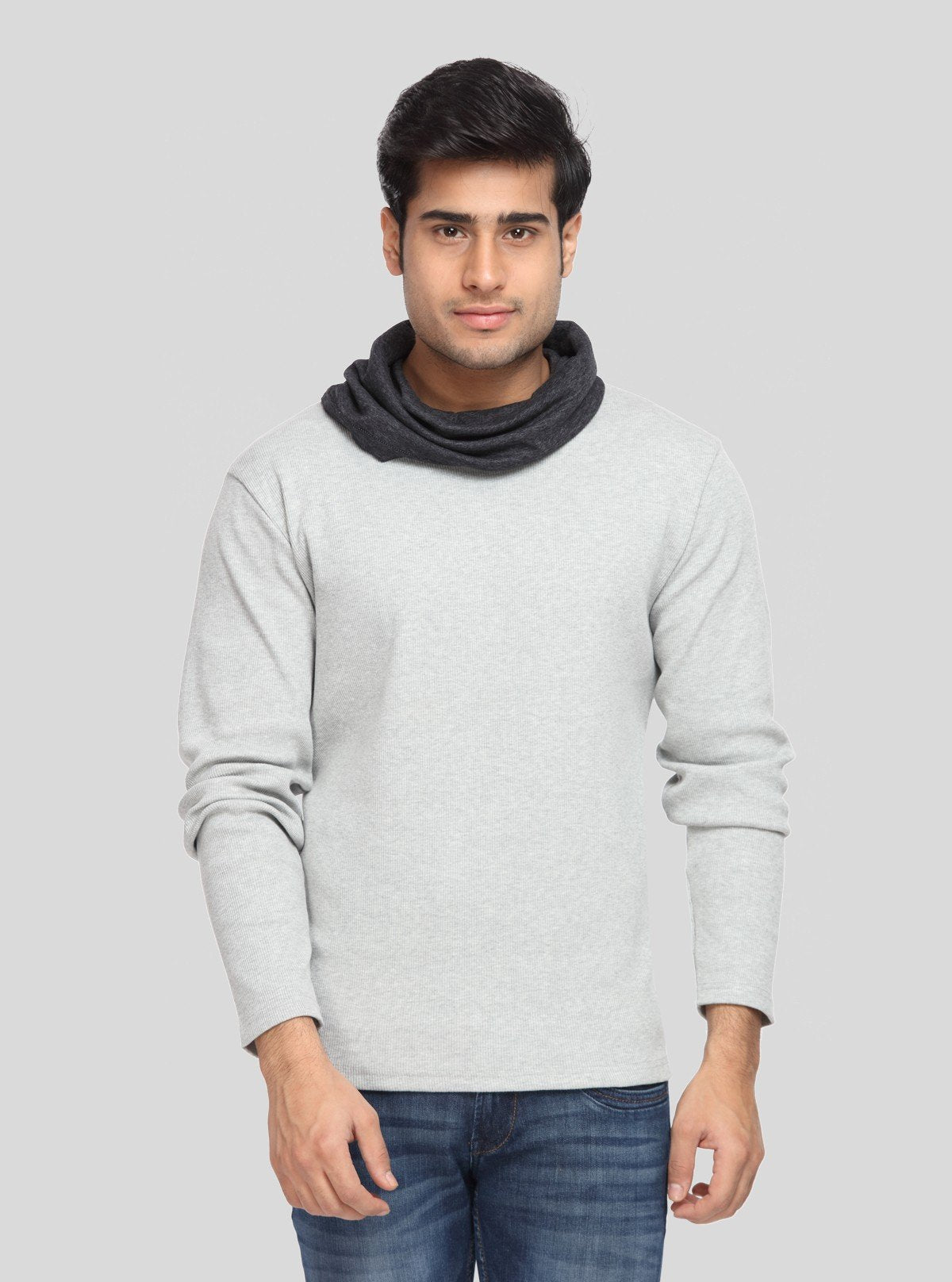 Men’s Grey Melange Cowl Neck Sweatshirt – Modern Comfort with Urban Edge - Boer and Fitch