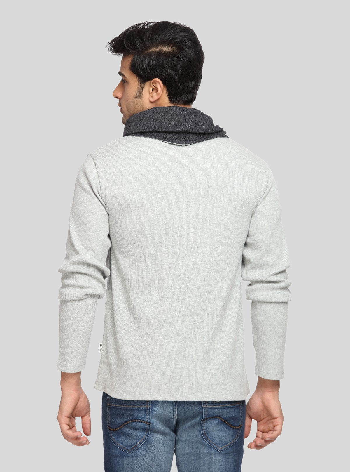 Men’s Grey Melange Cowl Neck Sweatshirt – Modern Comfort with Urban Edge - Boer and Fitch