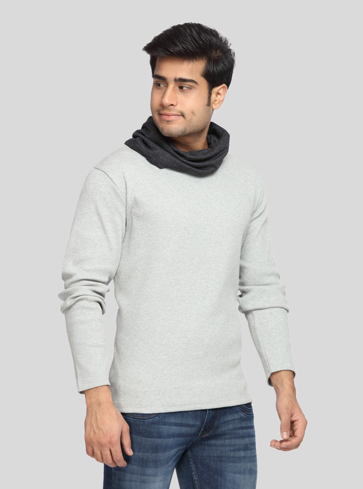 Men’s Grey Melange Cowl Neck Sweatshirt – Modern Comfort with Urban Edge - Boer and Fitch