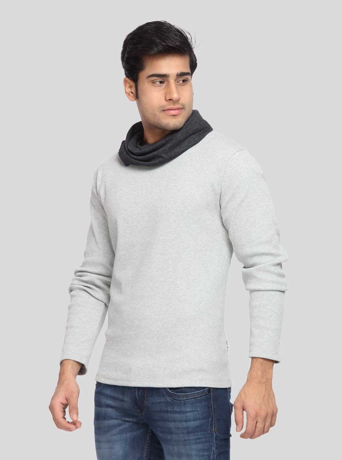 Men’s Grey Melange Cowl Neck Sweatshirt – Modern Comfort with Urban Edge - Boer and Fitch