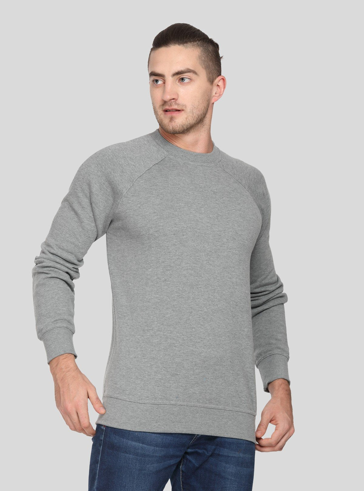 Men’s Grey Melange Fleece Sweatshirt – Timeless Warmth & Soft Comfort - Boer and Fitch