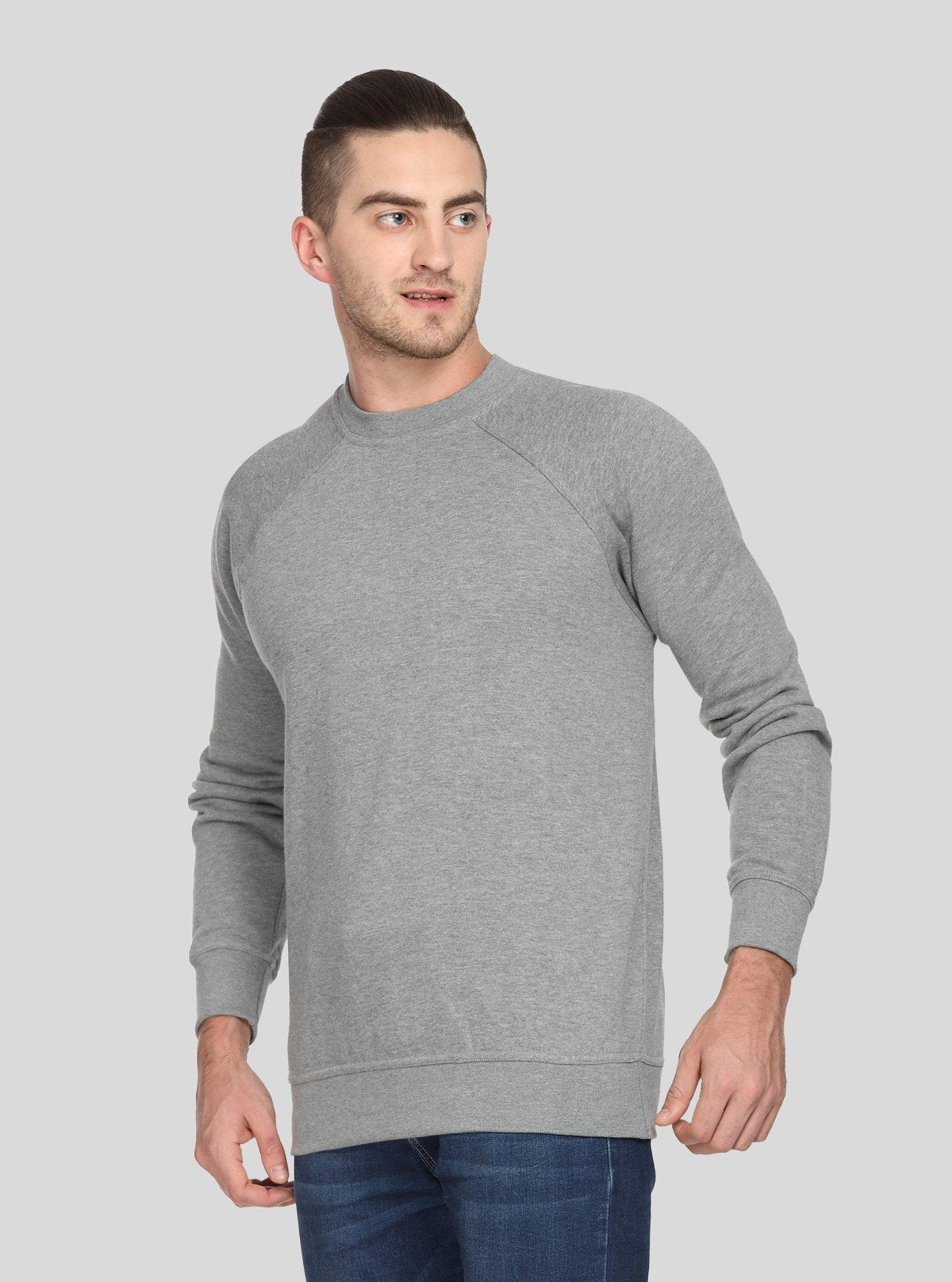 Men’s Grey Melange Fleece Sweatshirt – Timeless Warmth & Soft Comfort - Boer and Fitch