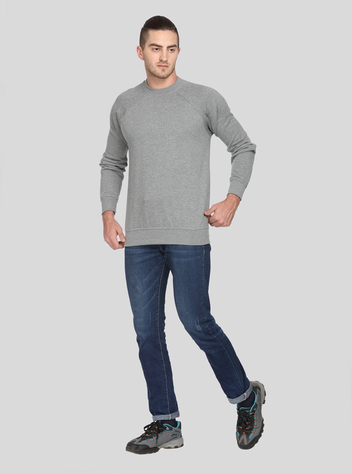 Men’s Grey Melange Fleece Sweatshirt – Timeless Warmth & Soft Comfort - Boer and Fitch