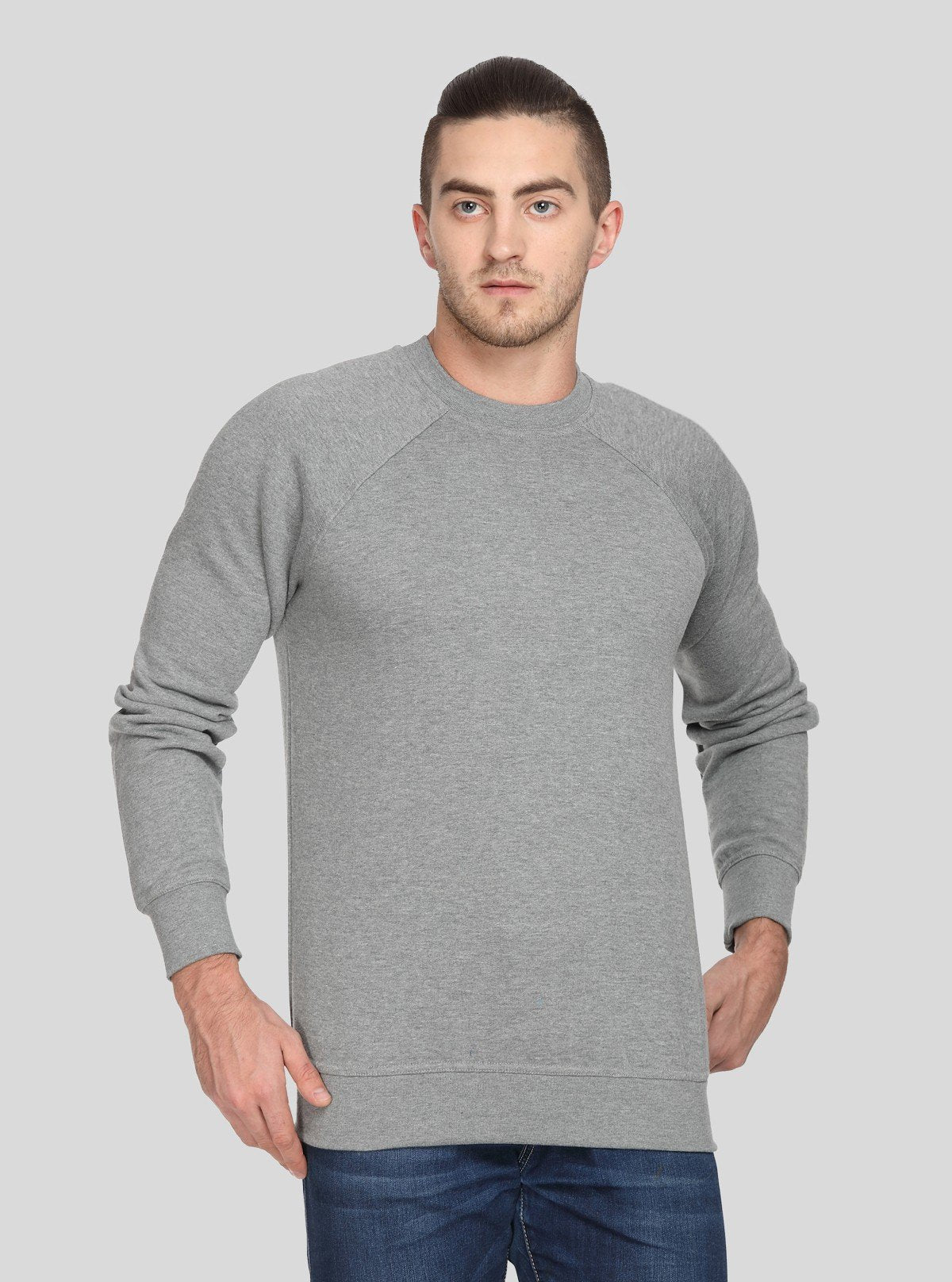 Men’s Grey Melange Fleece Sweatshirt – Timeless Warmth & Soft Comfort - Boer and Fitch