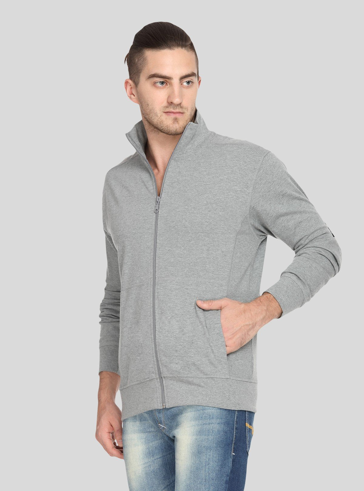 Men’s Grey Melange Full Zipper Cardigan – Timeless Comfort & Versatility - Boer and Fitch