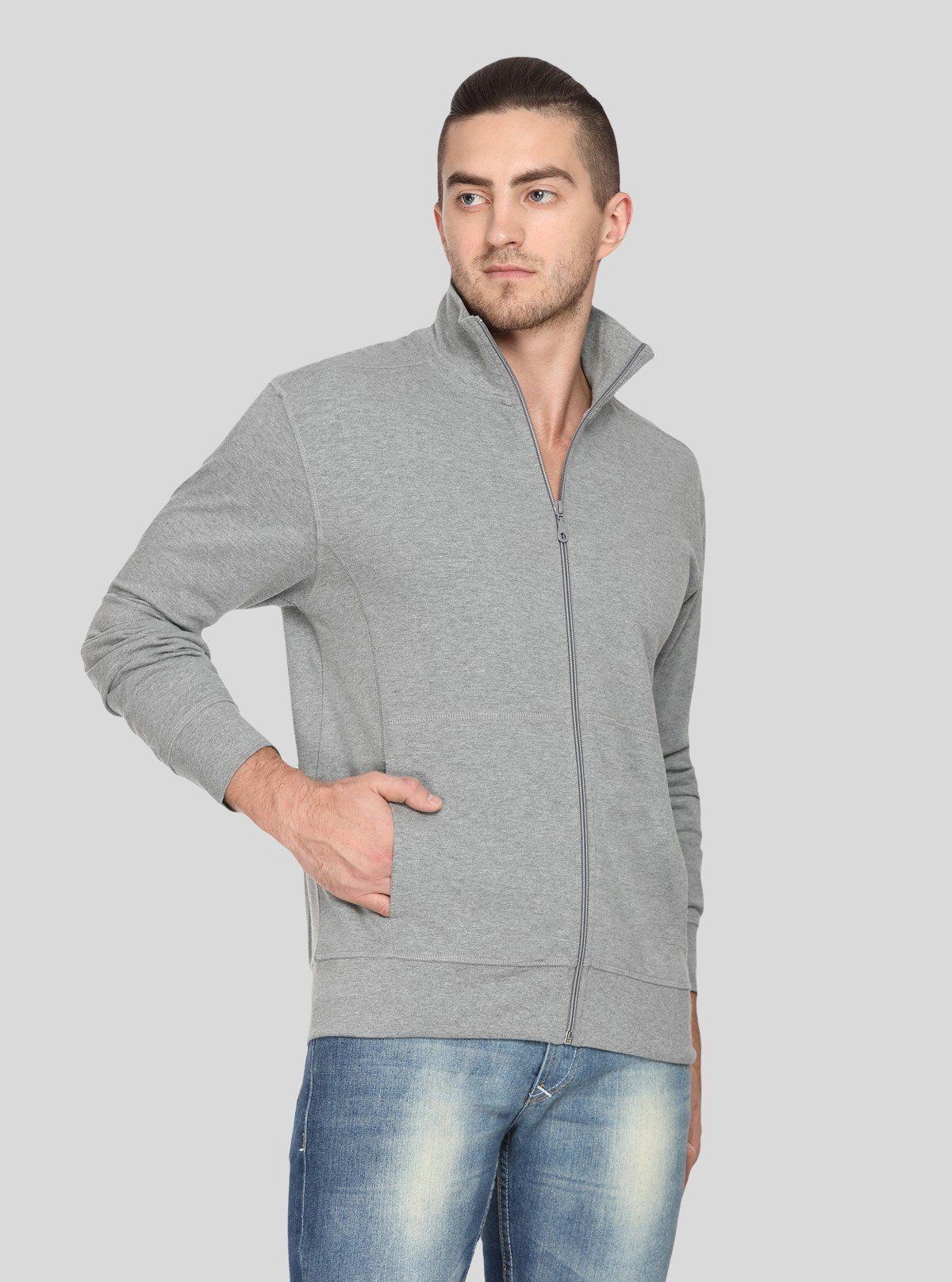 Men’s Grey Melange Full Zipper Cardigan – Timeless Comfort & Versatility - Boer and Fitch