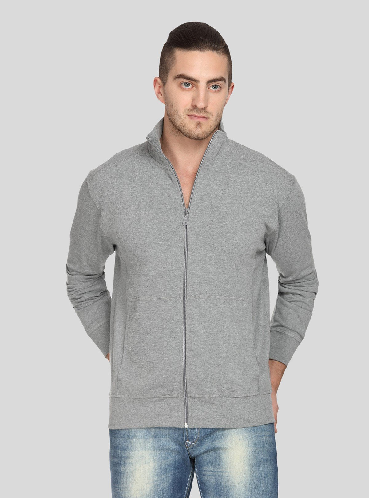 Men’s Grey Melange Full Zipper Cardigan – Timeless Comfort & Versatility - Boer and Fitch
