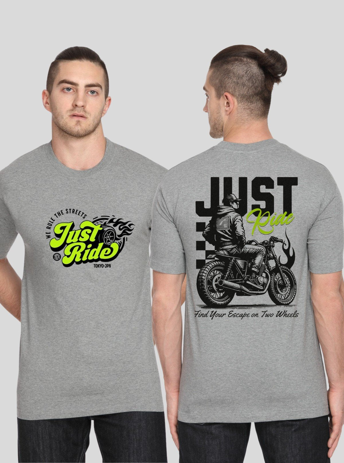 Men's Grey Melange Just Ride Print T-Shirt – Modern Graphic Tee in Soft Cotton - Boer and Fitch