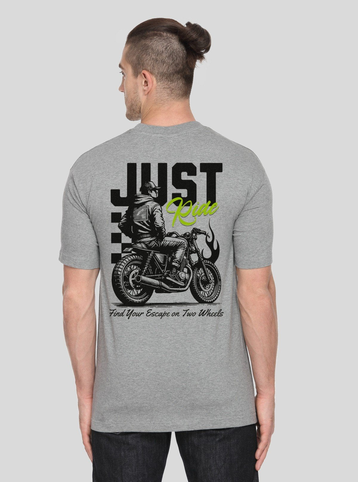 Men's Grey Melange Just Ride Print T-Shirt – Modern Graphic Tee in Soft Cotton - Boer and Fitch