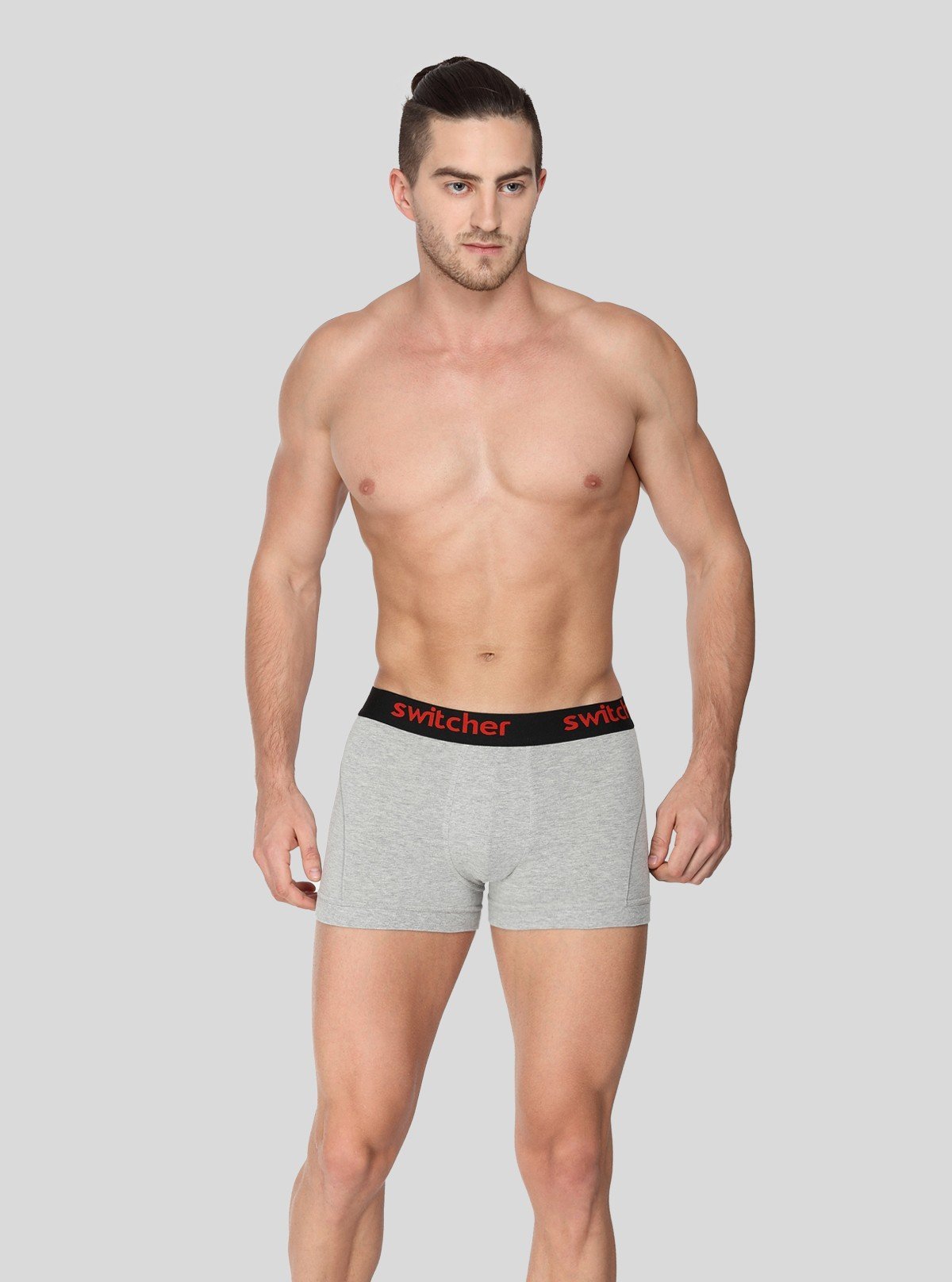 Men’s Grey Melange Modern Banded Trunks – Soft Stretch Cotton - Boer and Fitch
