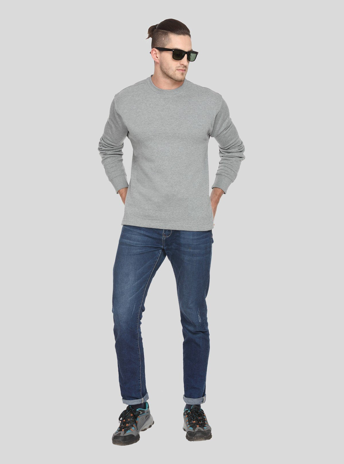 Men’s Grey Melange V - Cut Fleece Sweatshirt – Timeless, Warm & Refined - Boer and Fitch