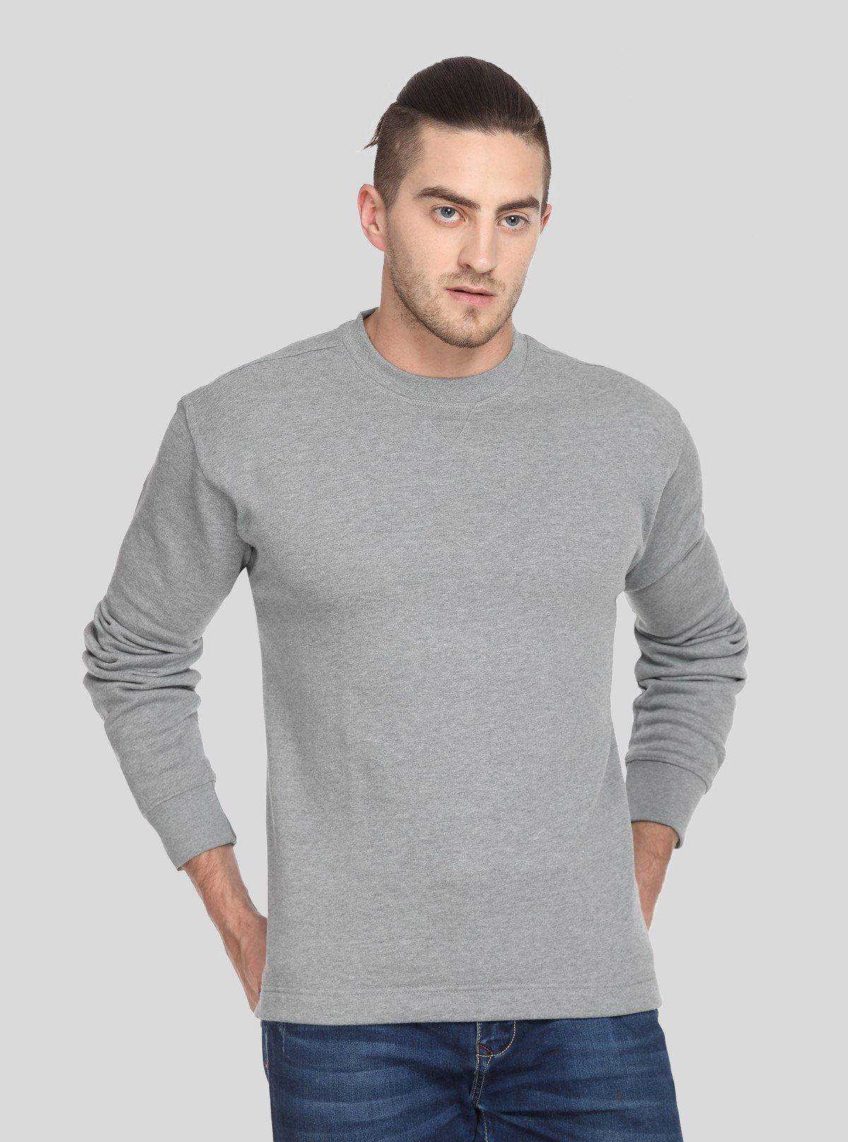 Men’s Grey Melange V - Cut Fleece Sweatshirt – Timeless, Warm & Refined - Boer and Fitch