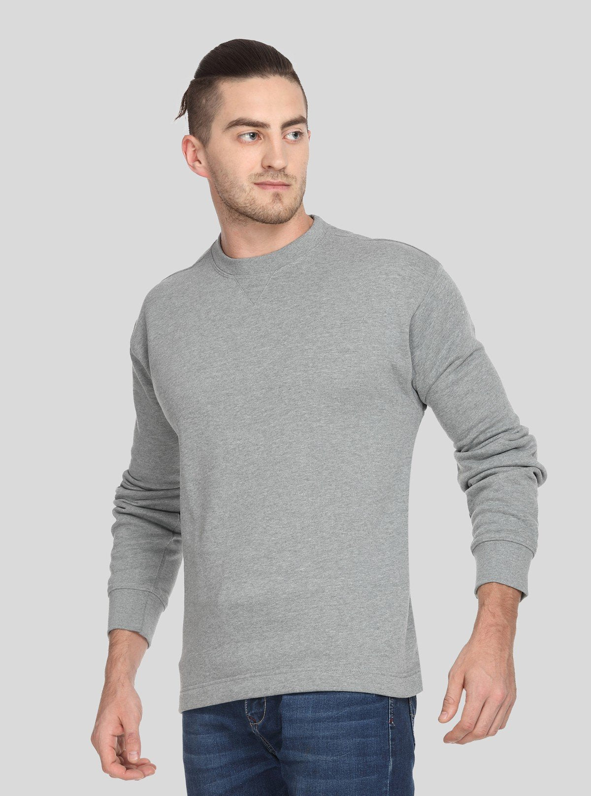 Men’s Grey Melange V - Cut Fleece Sweatshirt – Timeless, Warm & Refined - Boer and Fitch