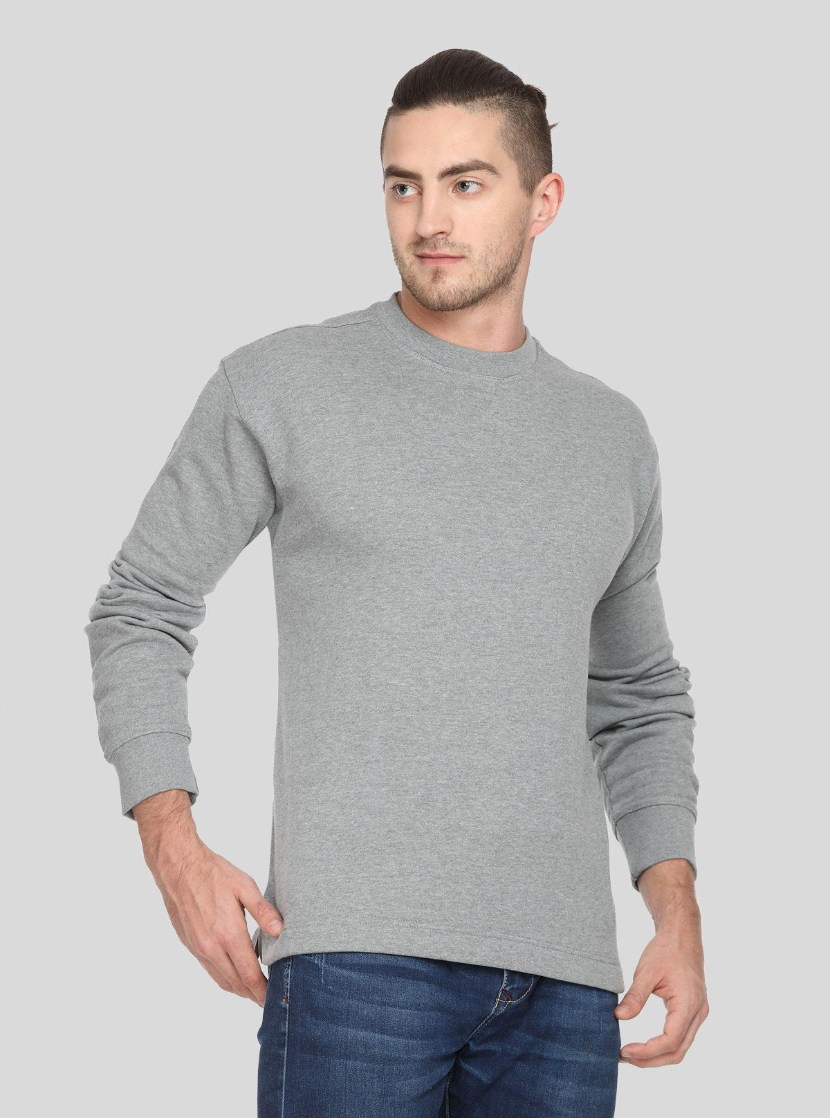 Men’s Grey Melange V - Cut Fleece Sweatshirt – Timeless, Warm & Refined - Boer and Fitch