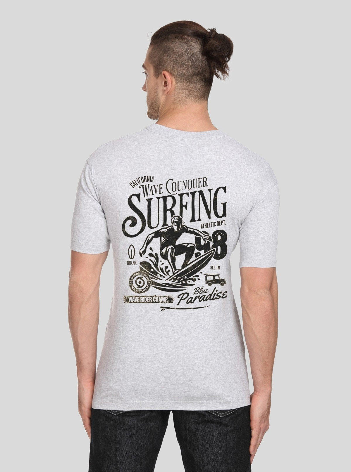 Men’s Grey Melange V - Neck Printed T-Shirt – Casual Comfort Meets Style - Boer and Fitch