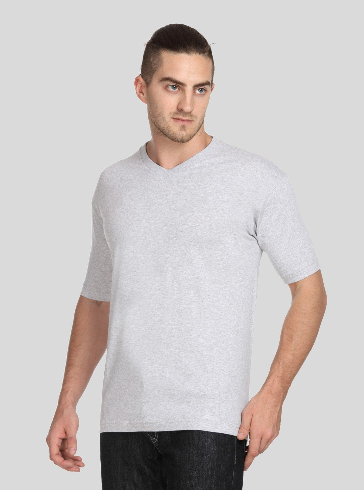 Men’s Grey Melange V - Neck Printed T-Shirt – Casual Comfort Meets Style - Boer and Fitch