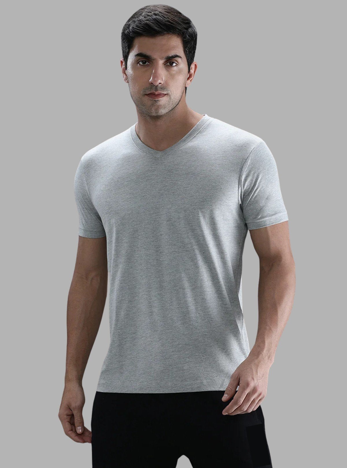 Men’s Grey Melange V - Neck T-Shirt – Minimalist Comfort & Everyday Style - Boer and Fitch
