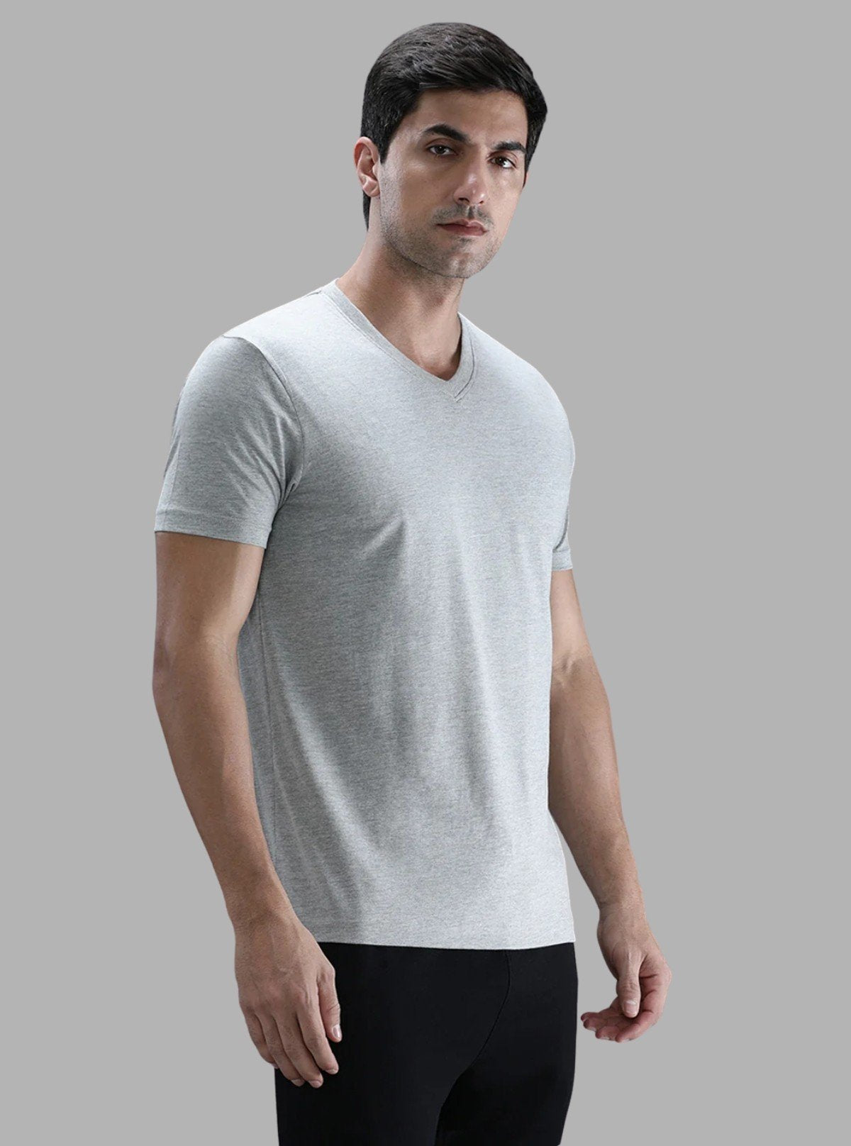 Men’s Grey Melange V - Neck T-Shirt – Minimalist Comfort & Everyday Style - Boer and Fitch
