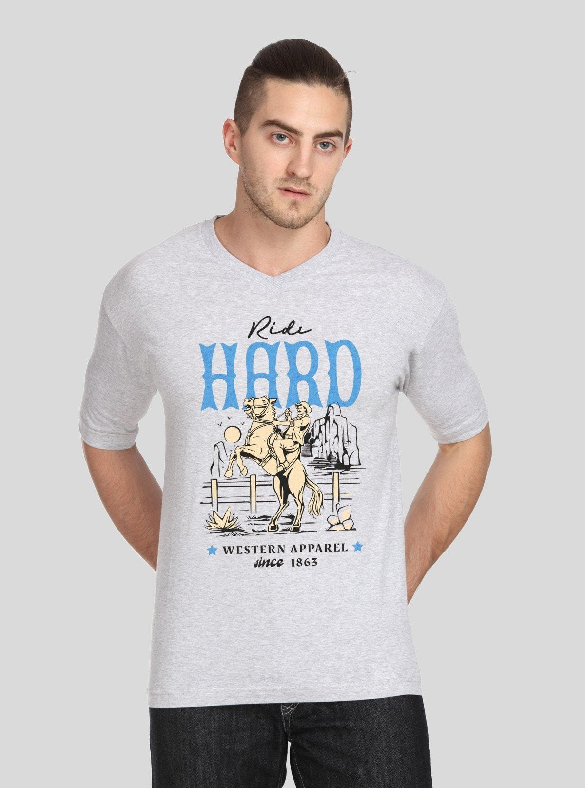 Men’s Grey Melange Vintage Print T-Shirt – Retro Look, Modern Comfort - Boer and Fitch