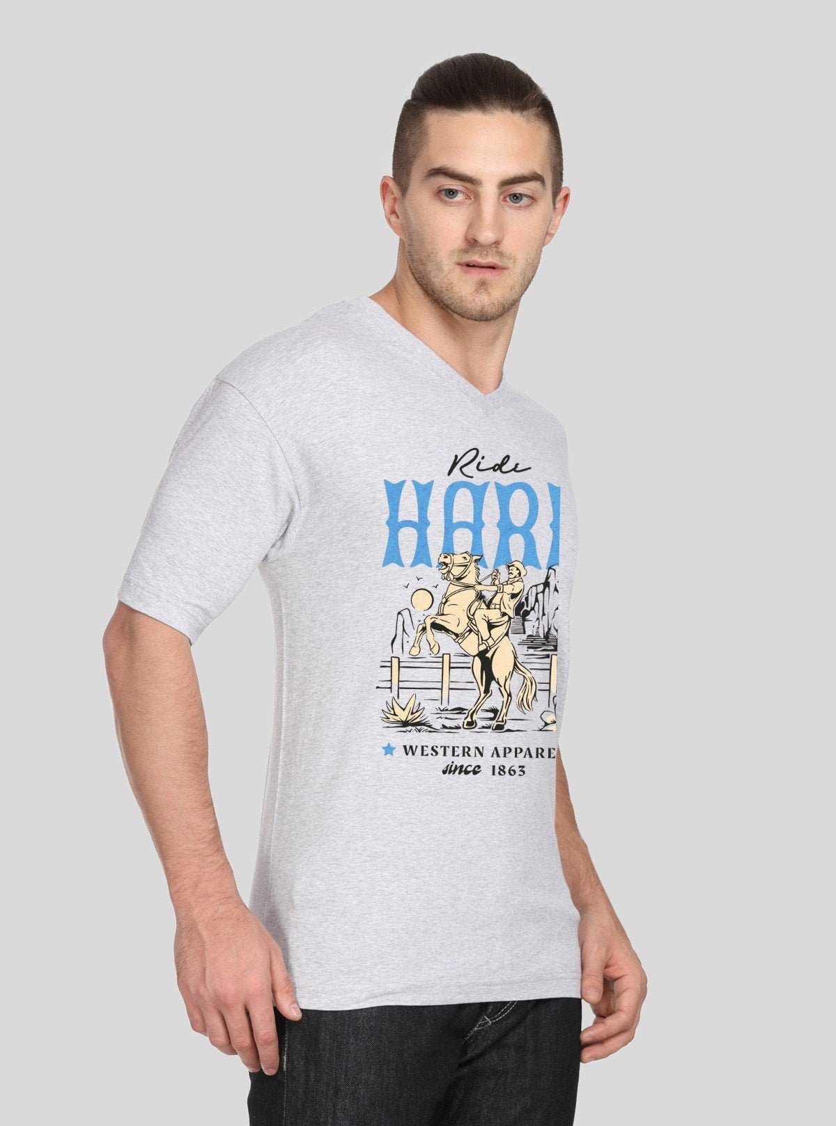 Men’s Grey Melange Vintage Print T-Shirt – Retro Look, Modern Comfort - Boer and Fitch