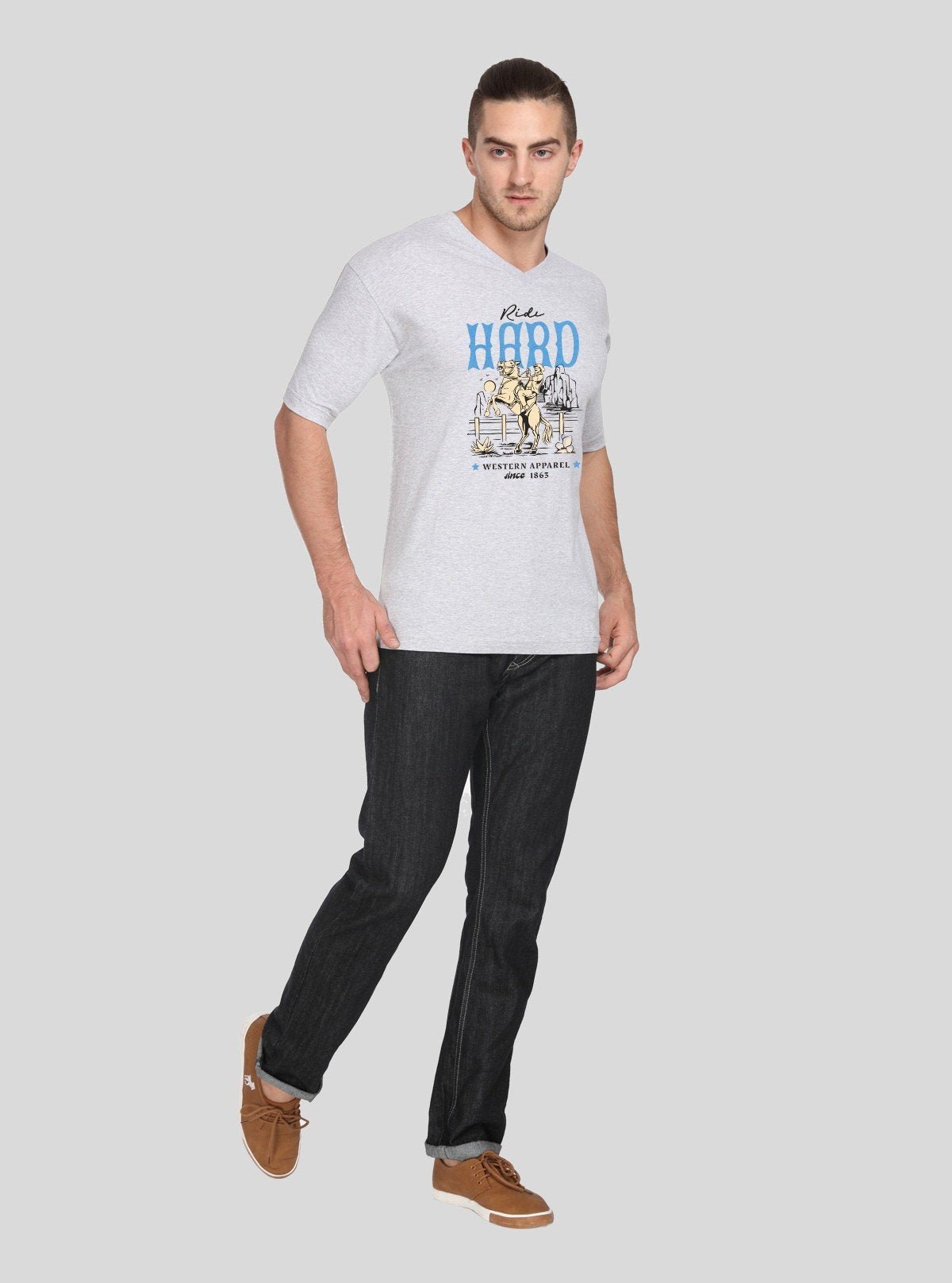 Men’s Grey Melange Vintage Print T-Shirt – Retro Look, Modern Comfort - Boer and Fitch