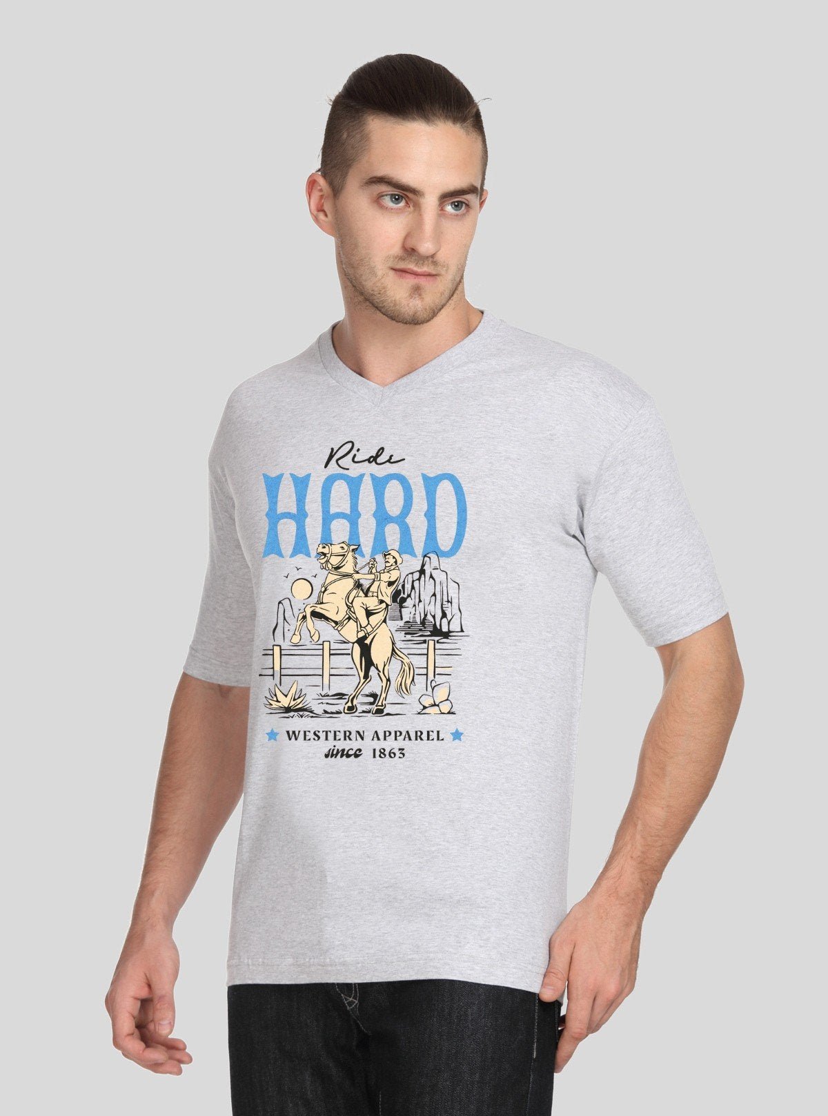 Men’s Grey Melange Vintage Print T-Shirt – Retro Look, Modern Comfort - Boer and Fitch