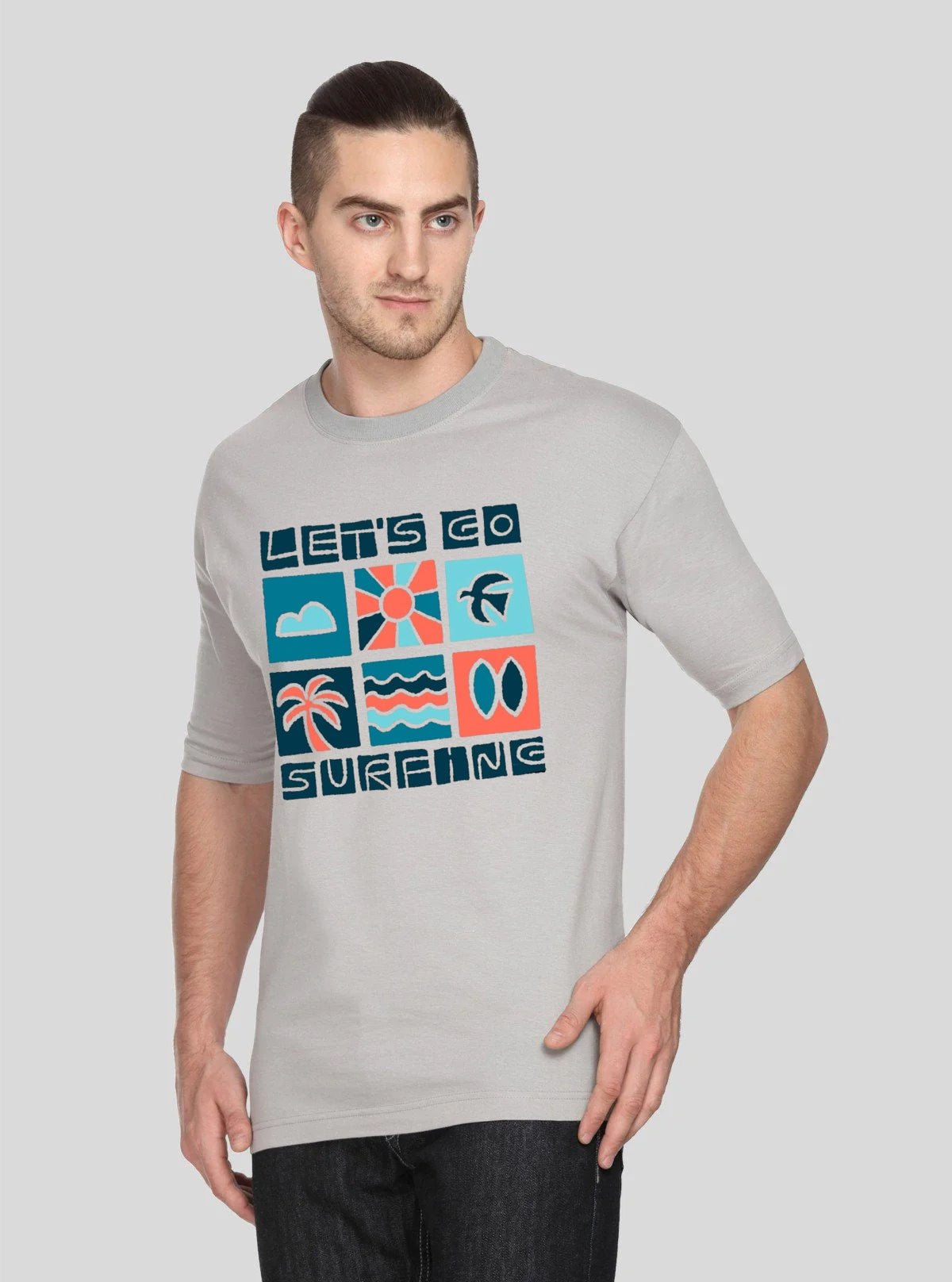Men’s Grey Printed T-Shirt – Soft Cotton Crew Neck Graphic Tee - Boer and Fitch
