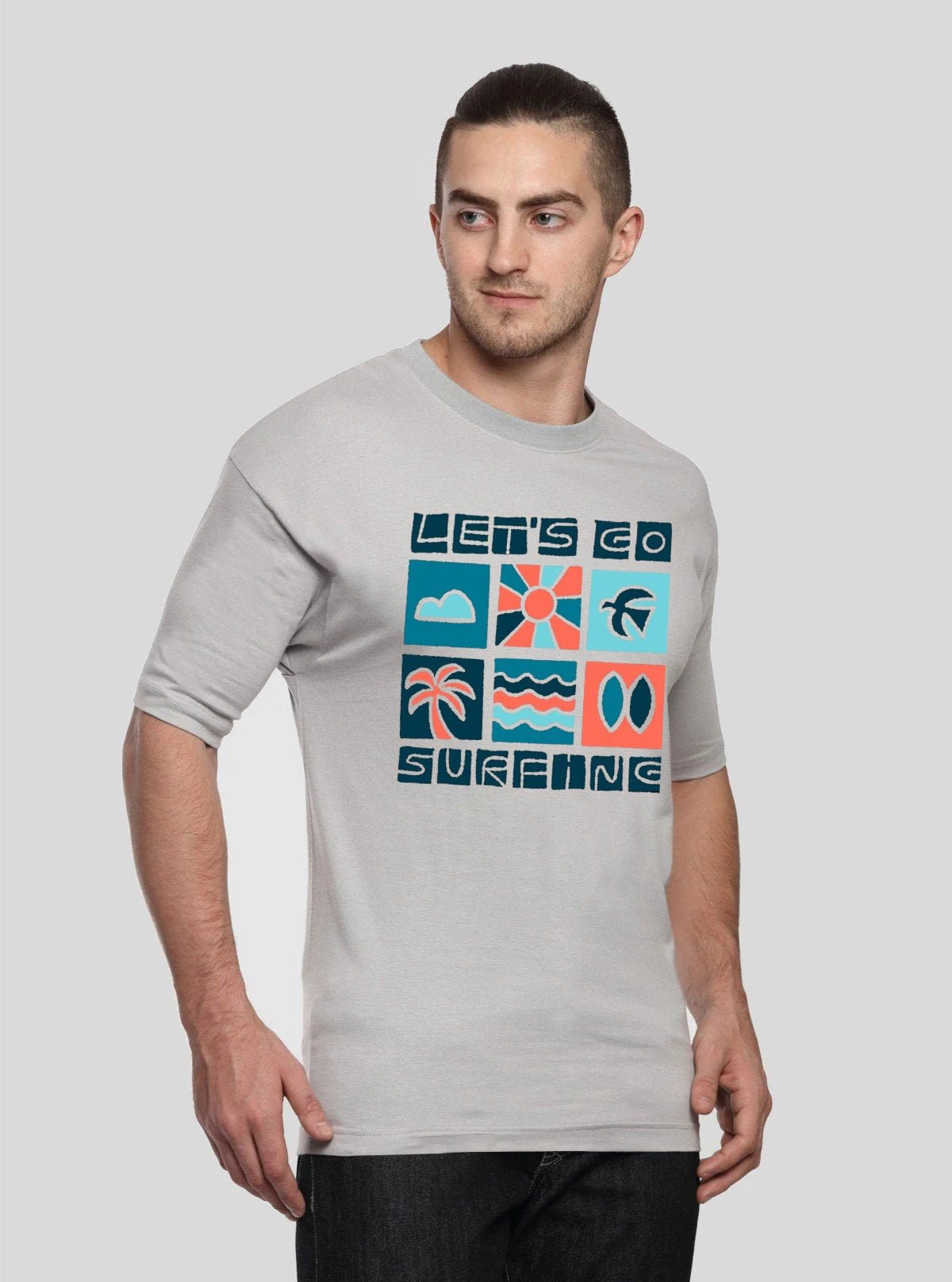 Men’s Grey Printed T-Shirt – Soft Cotton Crew Neck Graphic Tee - Boer and Fitch