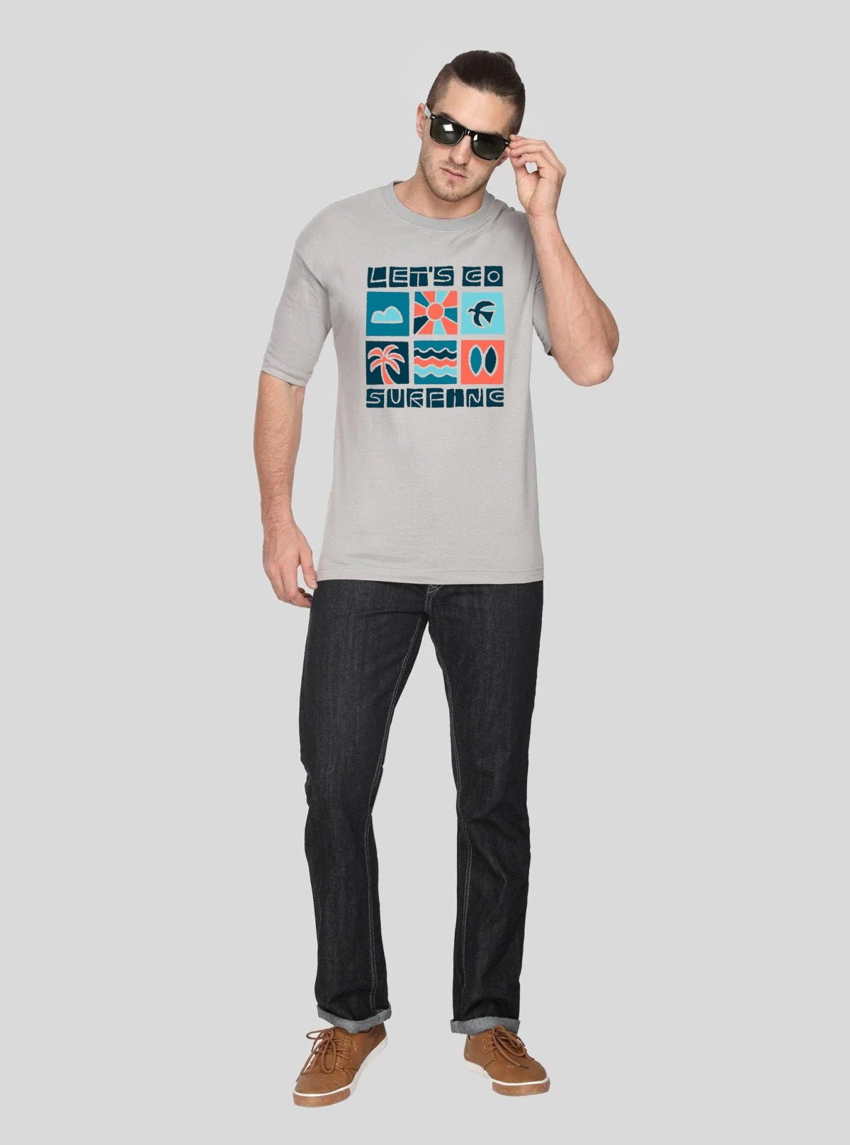 Men’s Grey Printed T-Shirt – Soft Cotton Crew Neck Graphic Tee - Boer and Fitch