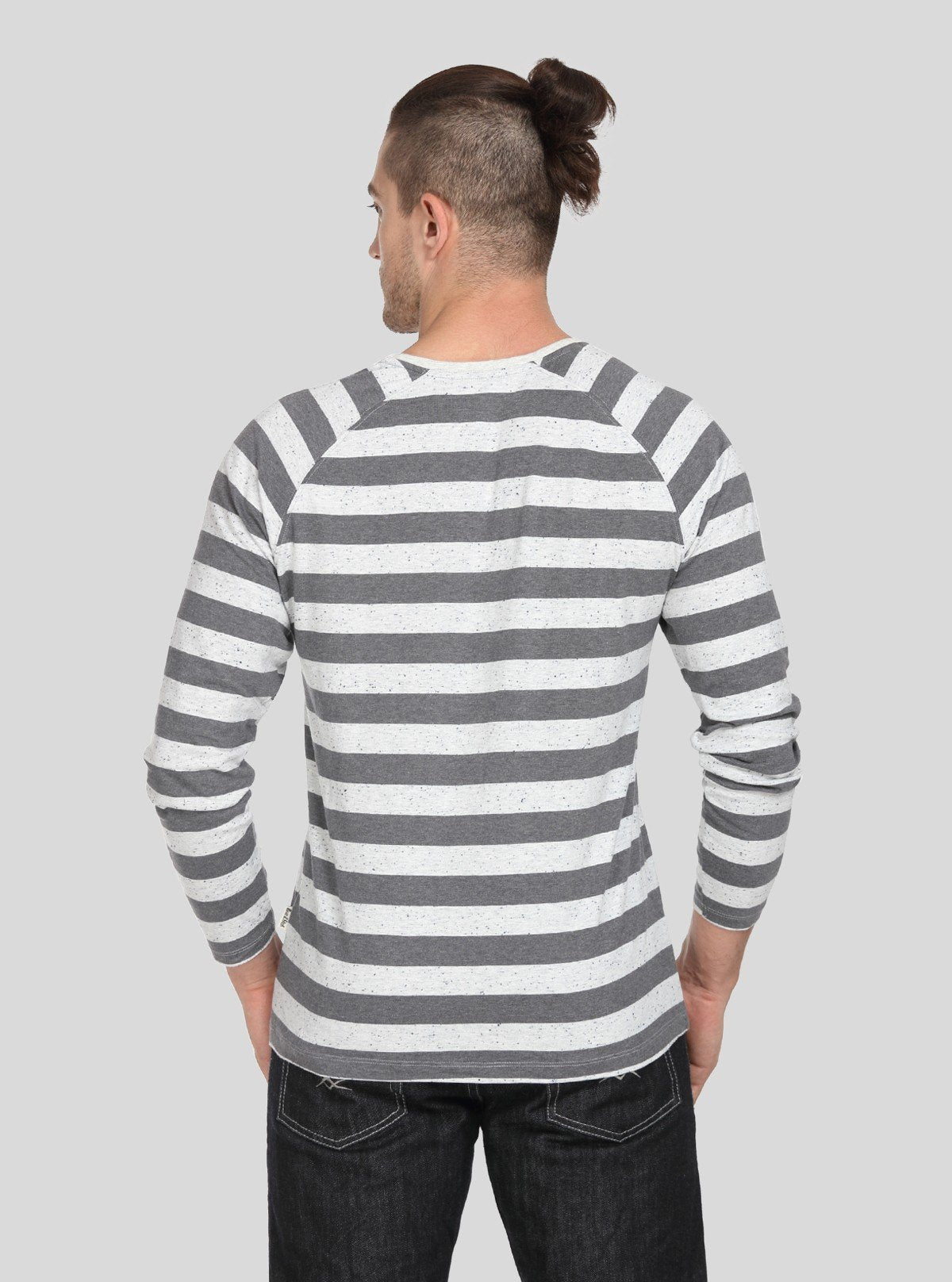 Men’s Grey Striped Full Sleeve V - Neck T-Shirt – Classic Comfort & Style - Boer and Fitch