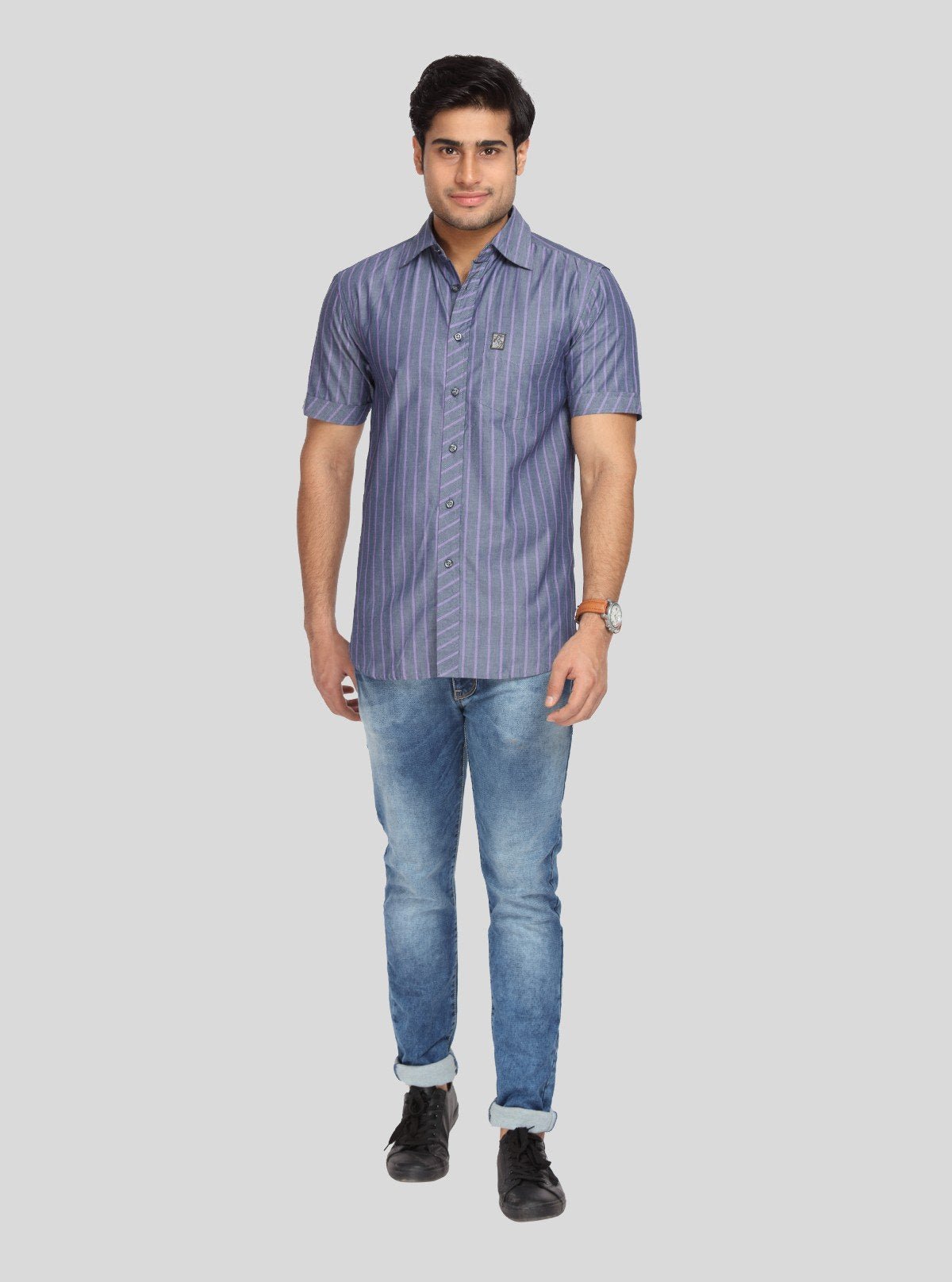 Men’s Indigo Striped Linen Shirt – Breathable Summer Essential - Boer and Fitch
